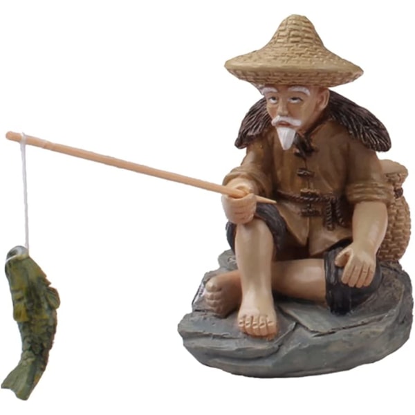 Lille lille fisker siddende figurer Havestatue Bonsai Min