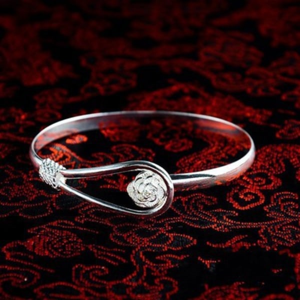 Armband Elegant Clip-On Button Womens Silver Armband Floral De