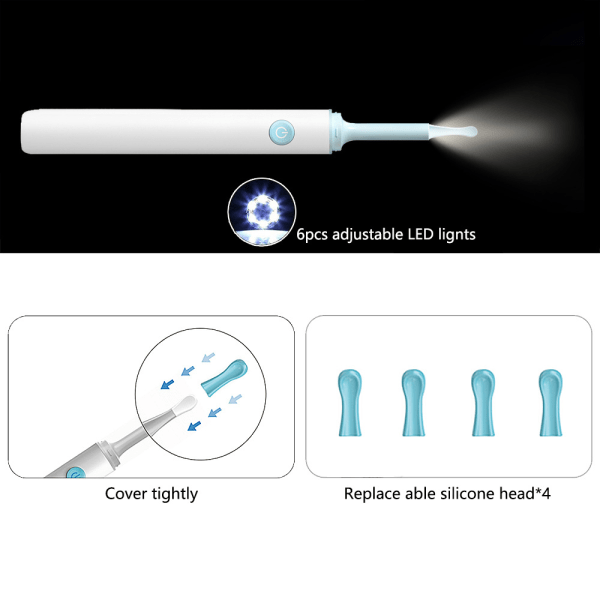 1 pakkaus korvavahanpoistotyökalu korvakameralla, 6 LED-valoa ja 4 pi