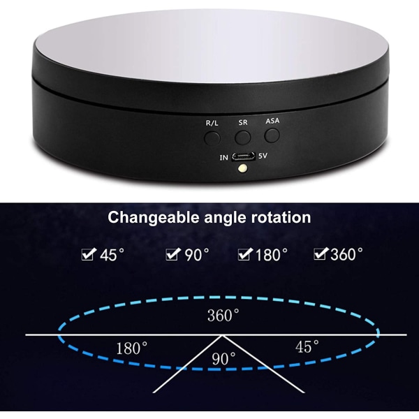360 graders elektrisk roterande bord för fotografering, smart laddning