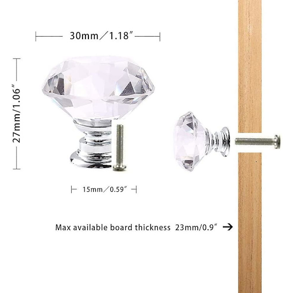 10 stk krystall skuffeknapper kommode møbelknapper sink legering