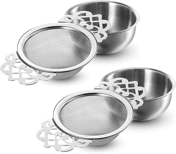 Rustfritt stål te sil med bolle, sett med 2 rustfritt stål