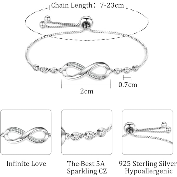 Damarmband 925 Sterling Silver, Infinity Heart Armband wit