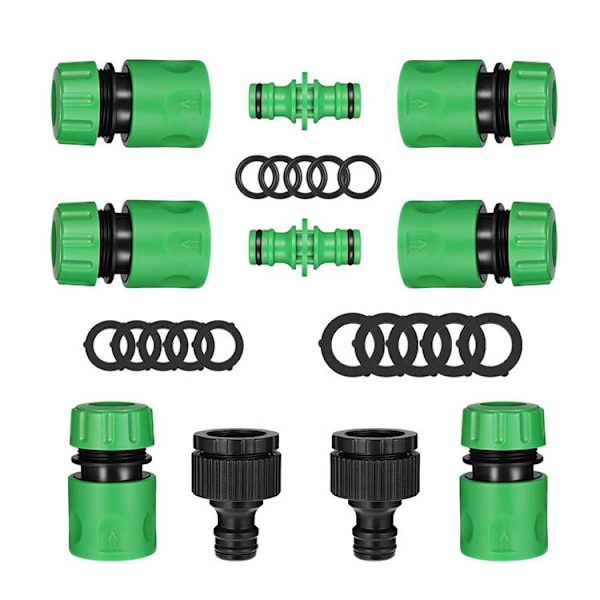 10 stk hageslange hurtigkoblinger sett (6 stk 1/2\" slange hurtigkobling, 2 stk dobbeltkobling, 2 stk kranenese kobling)