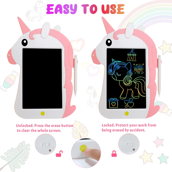 Unicorn Tablet LCD-skrivebrett for barn 8,5 tommers slettbar Colo