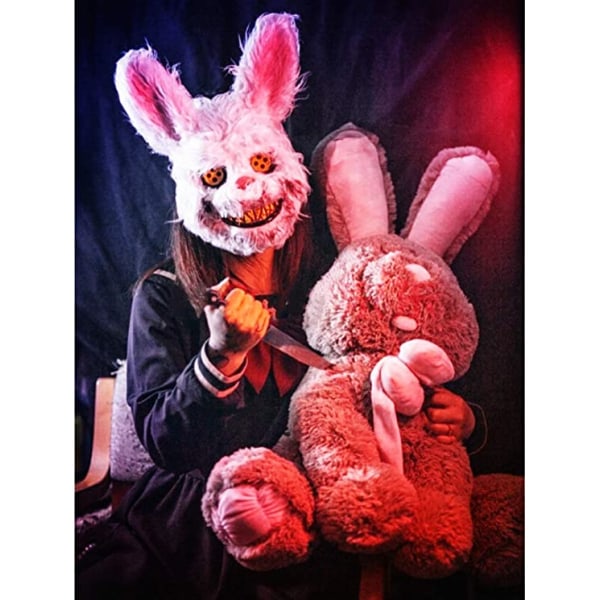 Halloween Scary Mask Bear Rabbit Bunny Mask, Bloody Plush Head M