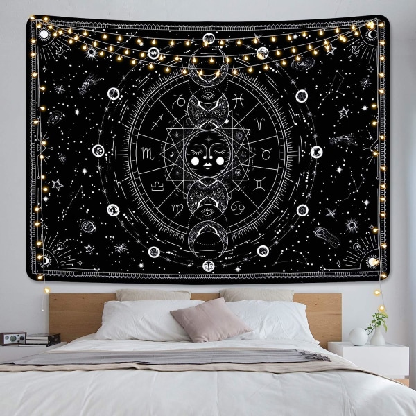 150*200 cm sol- og månemønster veggteppe psykedelisk dekor A
