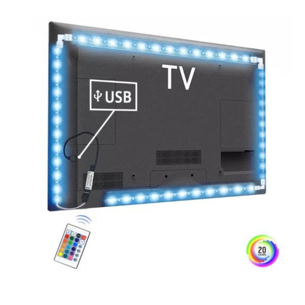 LED TV-lysstang, 6,56 fot (ca. 1,9 m) RGB Fargeskiftende TV Bac