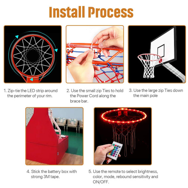 Basketball Light Up Hoop Net, Endre Farger Med Fjernkontroll, Heavy Du