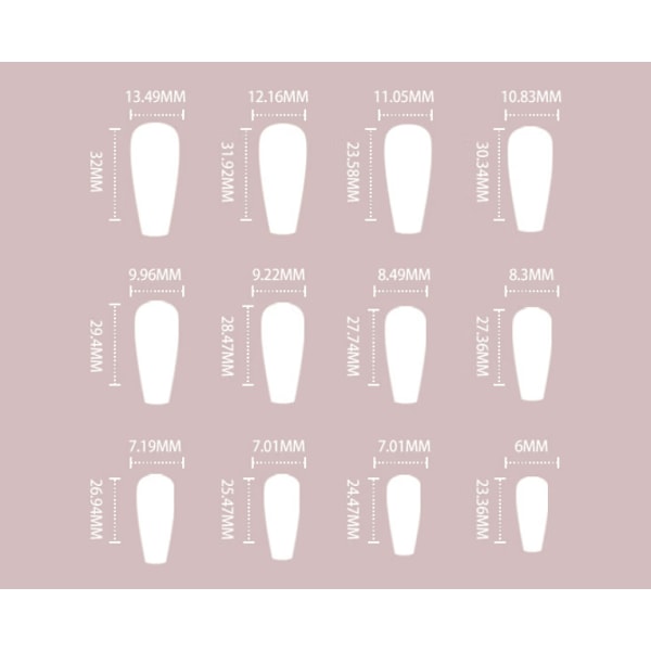 Rosa falske negler med rhinestones og glitter, sommerfugl, rosa, lange (24 stk)