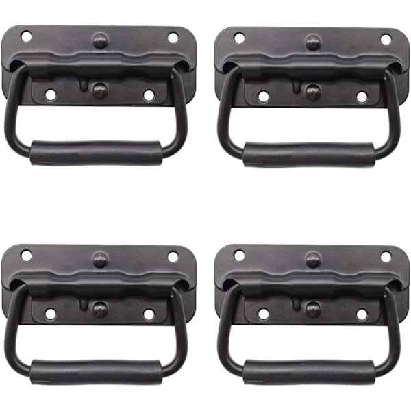 4 stycken lådhandtag, hopfällbart handtag i metall, svart lådhandtag, fjäder