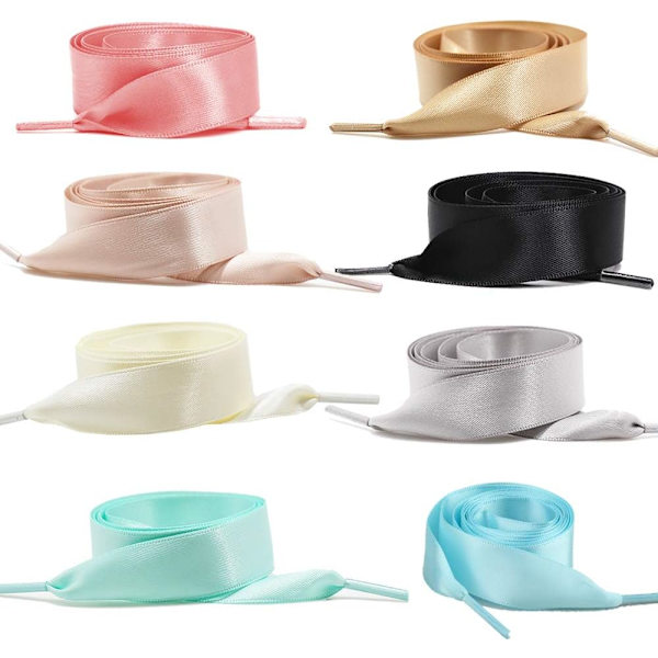 8 par 2 cm brede flade satin snørebånd til kvinder piger, 8 farver 1