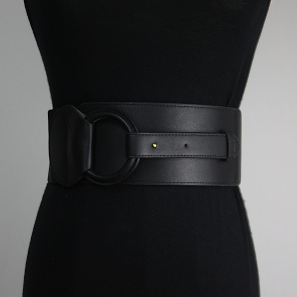 Plus Size Læderette O-ring Spænde Elastisk Bred Mode Bælte