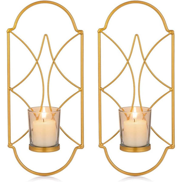 Set med 2 (guld) ljusstakar Tealight ljusstake väggmontering