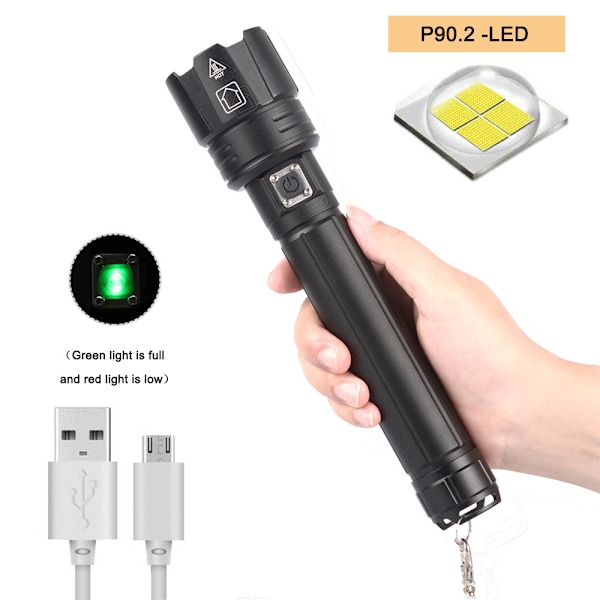 P90 kraftig oppladbar USB utendørs lommelykt xhp70 str