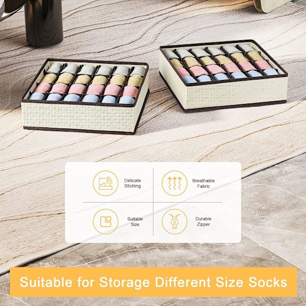 2 stk. sammenklappelig skuffeorganizer i non-woven til undertøj, bh'er,