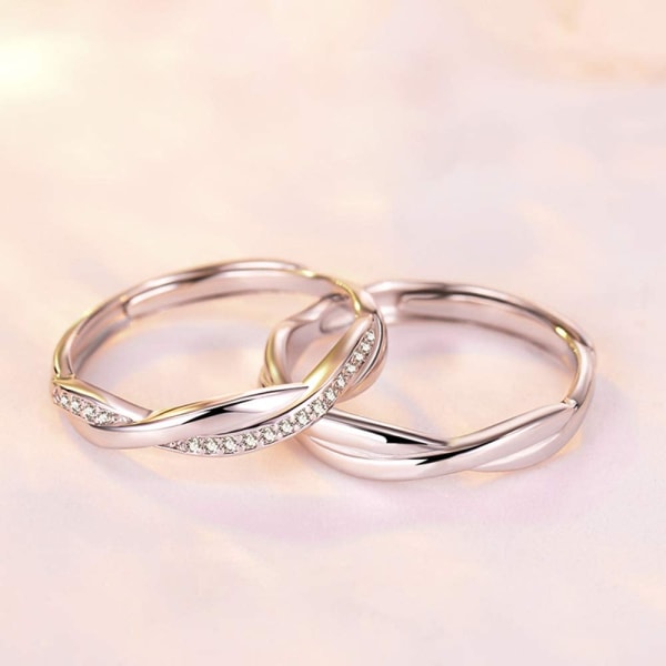 925 Sterling Silver Parring, Justerbar Ringset, Hypoal