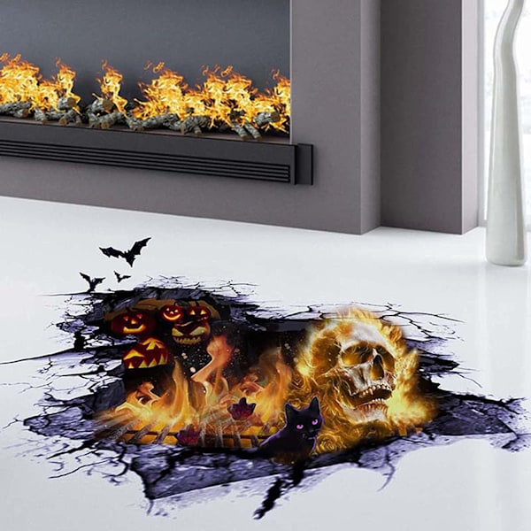 Halloween gulv væg lofter 22,7” x 43,7” klistermærker 3D ild Sku