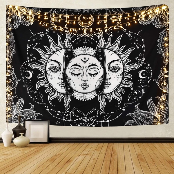 Sol- och månetapet Brinnande sol med Star Tapestry Psychedelic