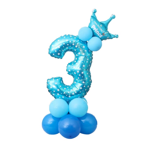 32 tuuman (sininen numero 3) jättiläisnumeroilmapallot, folio Helium Numbe