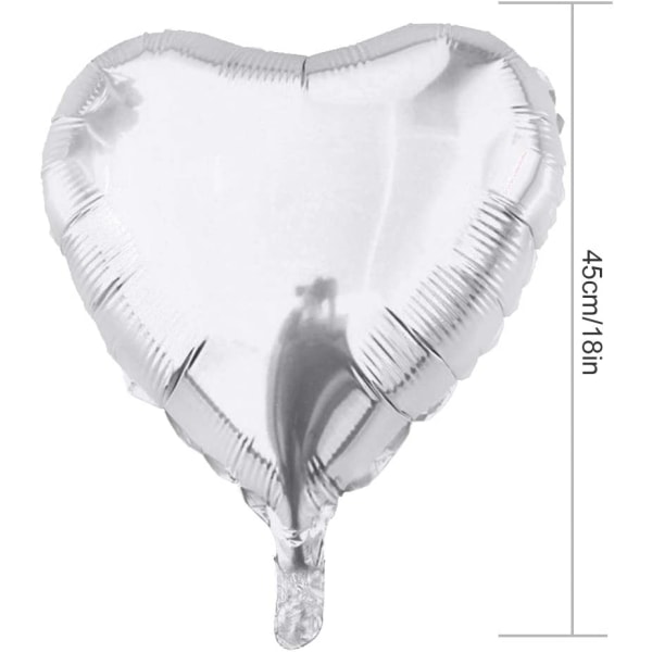 Hjärtformade ballonger, 50 st Silver hjärtballong, hjärtballong