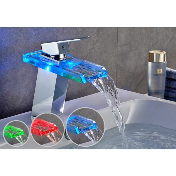 Foss Vaskebatteri LED 3 Farger Kran for Vask og Servant Bad