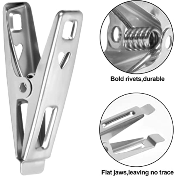 20 stk klesklyper i rustfritt stål, metallklyper for klesvask