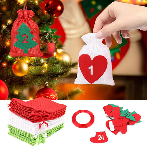 Jute-kangaskassi Advent-kalenteri lapsille, naisille ja miehille