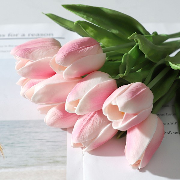 11 stk. Kunstig Blomst Tulipan Bukett PU Simulering Tulipaner med Store Blomsterknopper Ekte Følelse Tulipaner Egnet for Mor