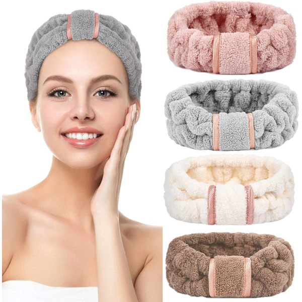 4-pack Justerbara Hårband för Ansiktsrengöring, Makeup, Spa, Handduk