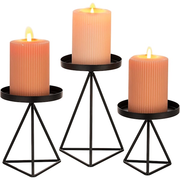 Metall Pillar Lysestaker - Sett med 3 Candelabra Lysestaker i
