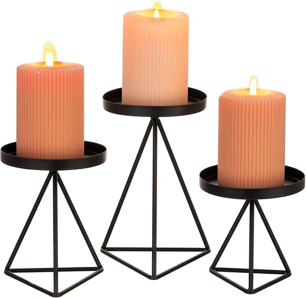 Metalliske lysestaker - Sett med 3 sorte lysestaker, moderne Geo