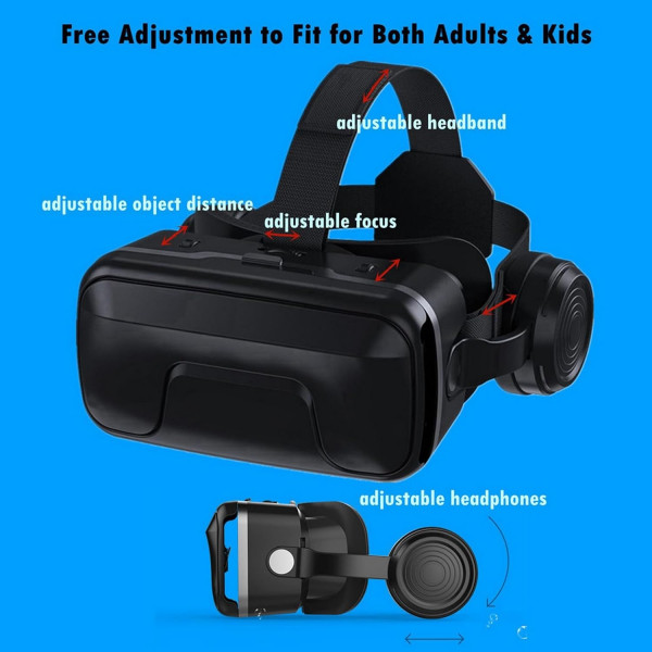 (Sort) 3D VR Virtual Reality-hodesett med hodetelefoner kompatibel
