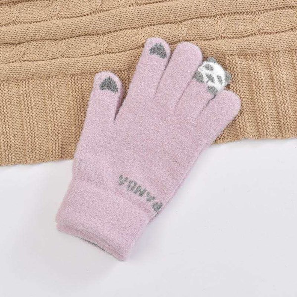 3 par söta stickade handskar med varma pekskärm, fem fingrar