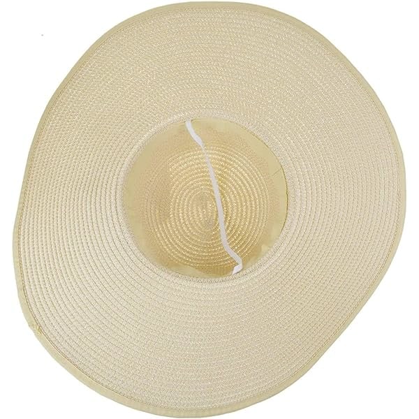 Beige - Damhatt Linje Bred Brätte Halmhatt Solskydd Andas