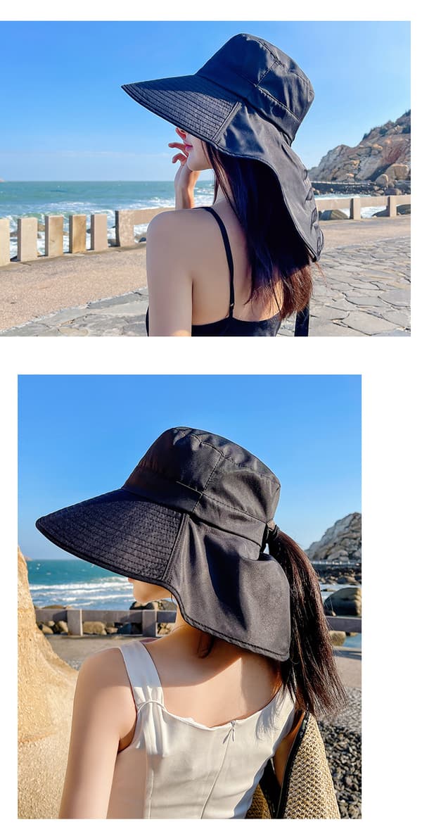 (sort) Dame Strandhat Sammenfoldelig Bred Skygge Sommerhat Solhat Strandbøttehat Havehat