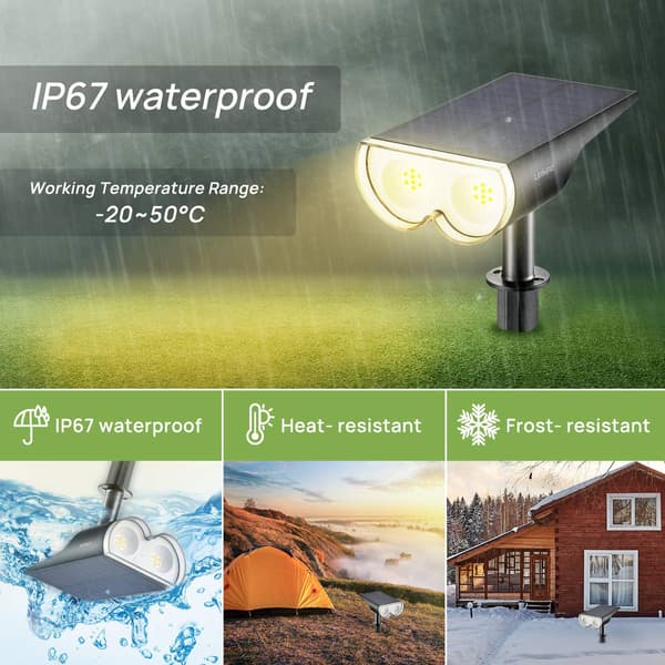Utendørs solcelled spotlight, IP67 vanntett LED solcellelys, 650LM