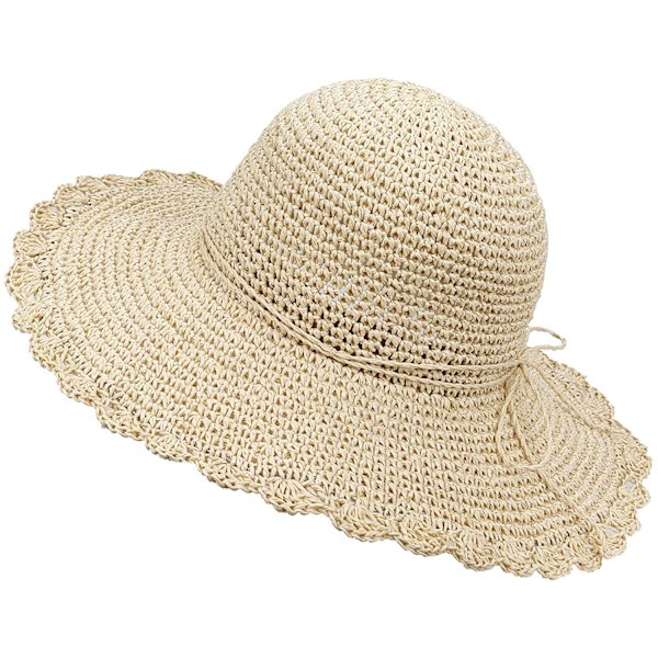 Olkihattu Naiset Leveä Floppy Brim Auringonhattu UV-suoja Kesä Taitettava Rantahattu Vapaa-ajan Matkustamiseen Beige