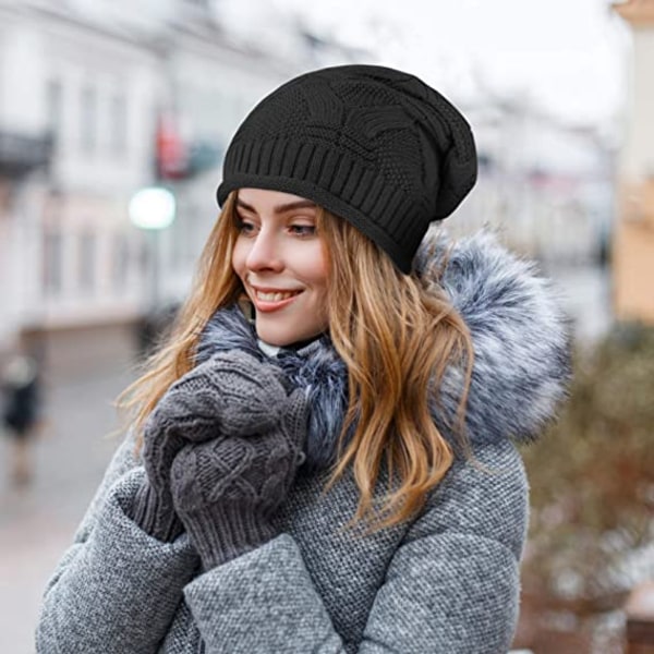 Fashion 2 Pack- Svart&mörkgrå Slouchy Beanie Dammössa Vinter Knit
