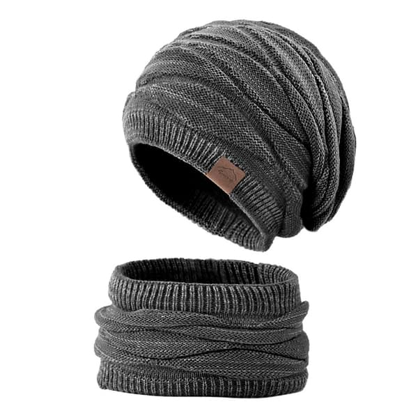 Dam Slouchy Mössa och Halsduk Set för Flickor Varm Stickad Vinter (Grå)