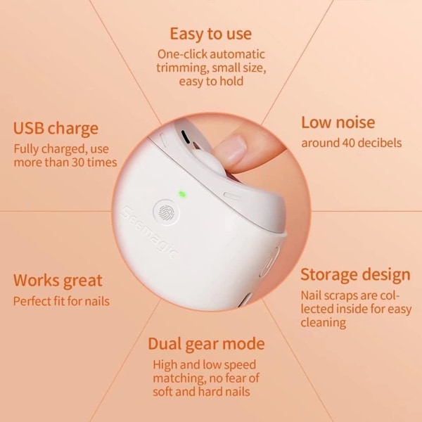 Elektrisk Nagelklippare, Sladdlös Böjd Design, Automatisk Nagelslipning, Ljudlös, En-Klicks Drift, Bärbar Nagelfil