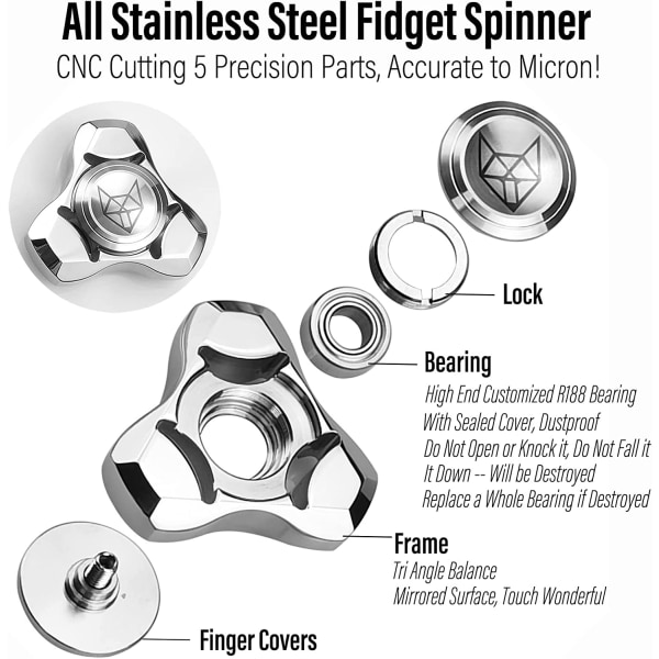 Metall Fidget Spinner-leker for voksne, helt i rustfritt stål 1,5''