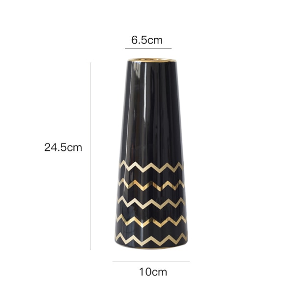 24,5 cm:n kukkamaljakko musta kultainen keraaminen korkea design koristeellinen