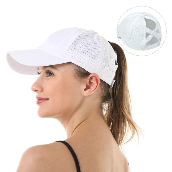 Dame Kriss Cross Hestehale Baseball Cap Justerbar Høy Mes white