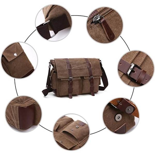 Herr Canvas Axelväska(Kaqi) Messenger Bag Canvas Väska Axelväska Datorväska Messenger Bag Retro enkel axelväska