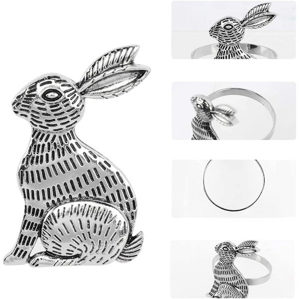 4 st (legering silver, ca 5 cm i diameter) Påskhare Servettringar