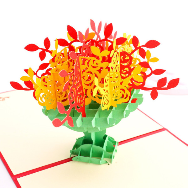 3D Gule Røde Roser Buket i Elegant Vase 15*15cm Lykkevogn