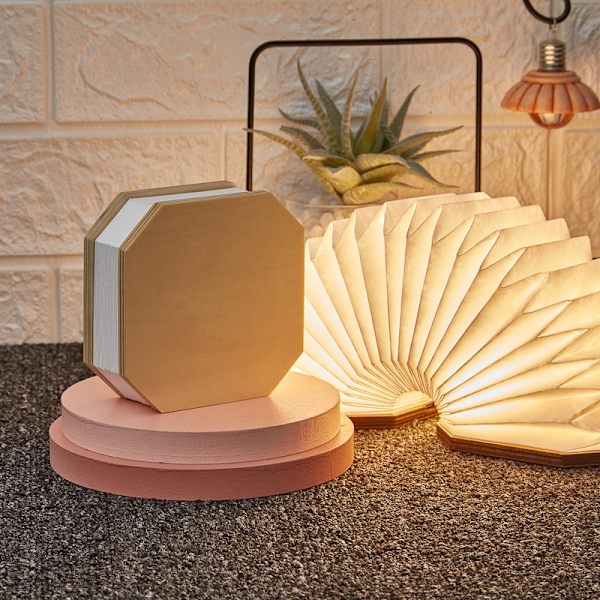 Naturlig træ smart harmonika LED-lysbordlampe genopladelig Vi
