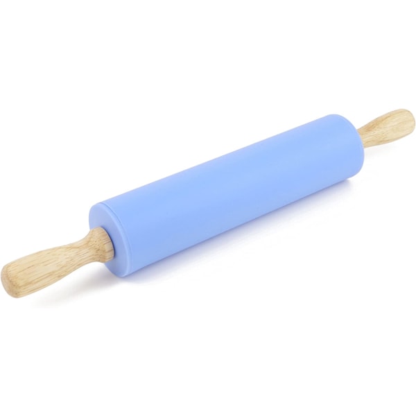 1 silikone kagerulle non-stick overflade træhåndtag (blå)