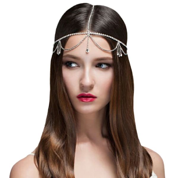Kristallhuvudkedja Silver Bride Rhinestone Tassel Hårkedja Wed